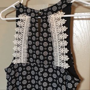 AS U WISH Black Patterned Dress with Lace Back.